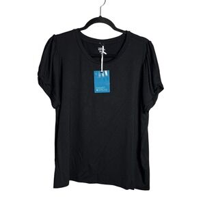 Market & Spruce Black‎ Puff Sleeve Jersey Knit Top Plus Size XXLP Petite NWT